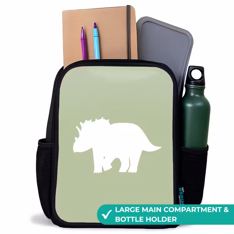 Kids backpack - Black - Green with Triceratops dino — 10