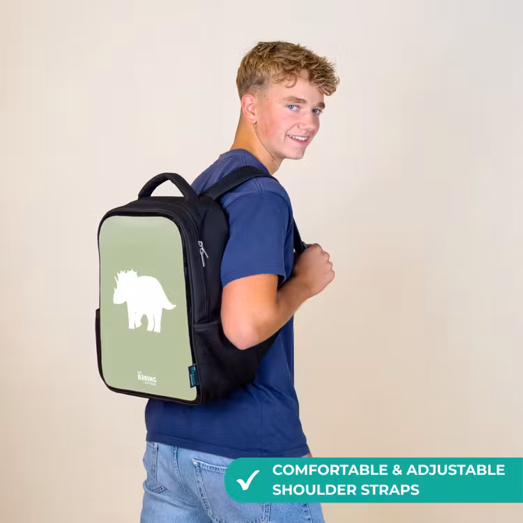 Kids backpack - Black - Green with Triceratops dino — 11