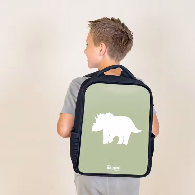 Kids backpack - Black - Green with Triceratops dino — 2