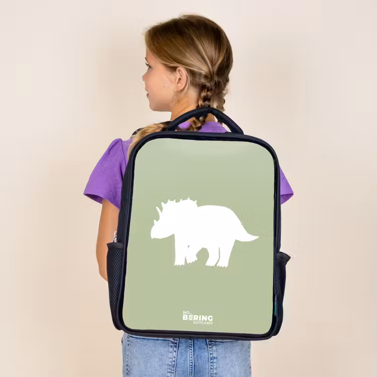 Kids backpack - Black - Green with Triceratops dino — 4