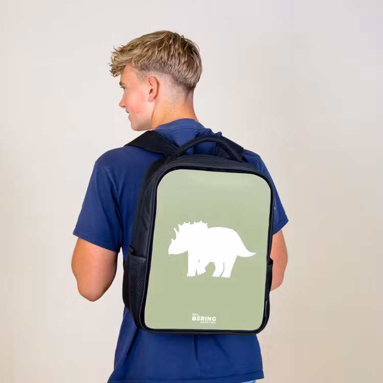 Kids backpack - Black - Green with Triceratops dino — 5