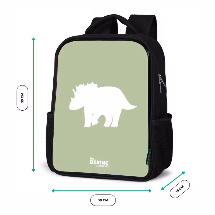 Kids backpack - Black - Green with Triceratops dino — 8
