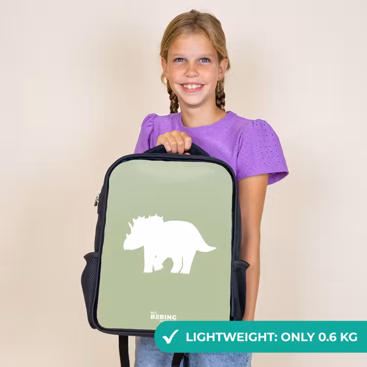 Kids backpack - Black - Green with Triceratops dino — 9