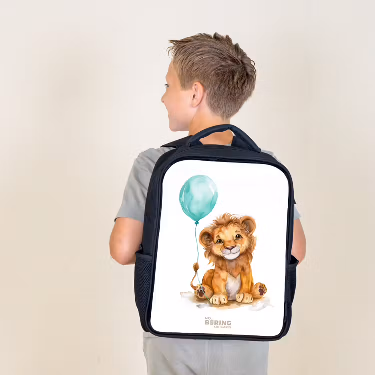 Kids backpack - Black - Lion with blue balloon — 2