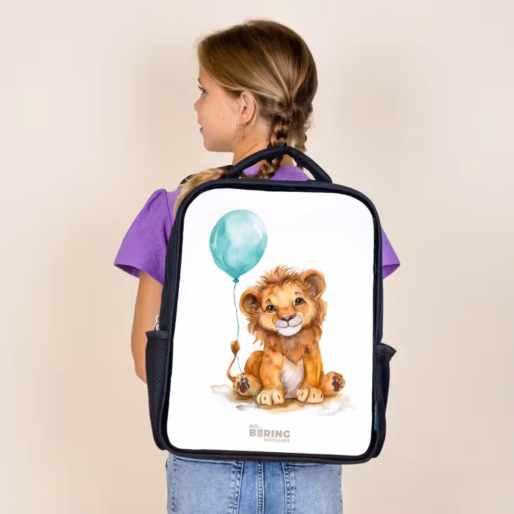 Kids backpack - Black - Lion with blue balloon — 4
