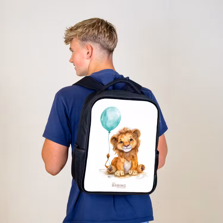 Kids backpack - Black - Lion with blue balloon — 5
