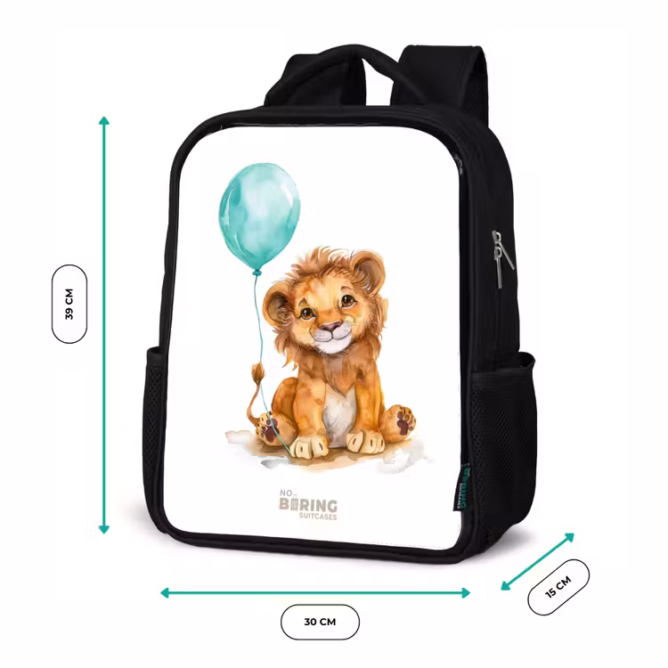 Kids backpack - Black - Lion with blue balloon — 8