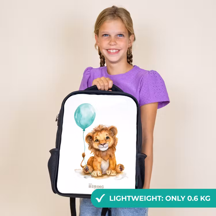 Kids backpack - Black - Lion with blue balloon — 9
