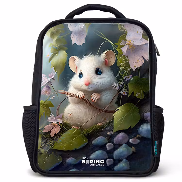 Kids backpack - Black - Mouse surrounded by leaves — 1