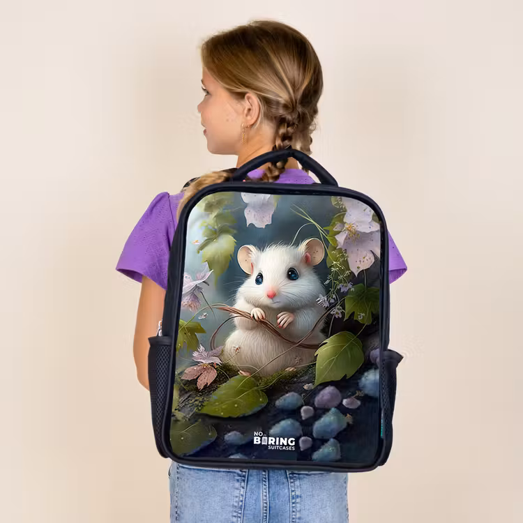 Kids backpack - Black - Mouse surrounded by leaves — 4