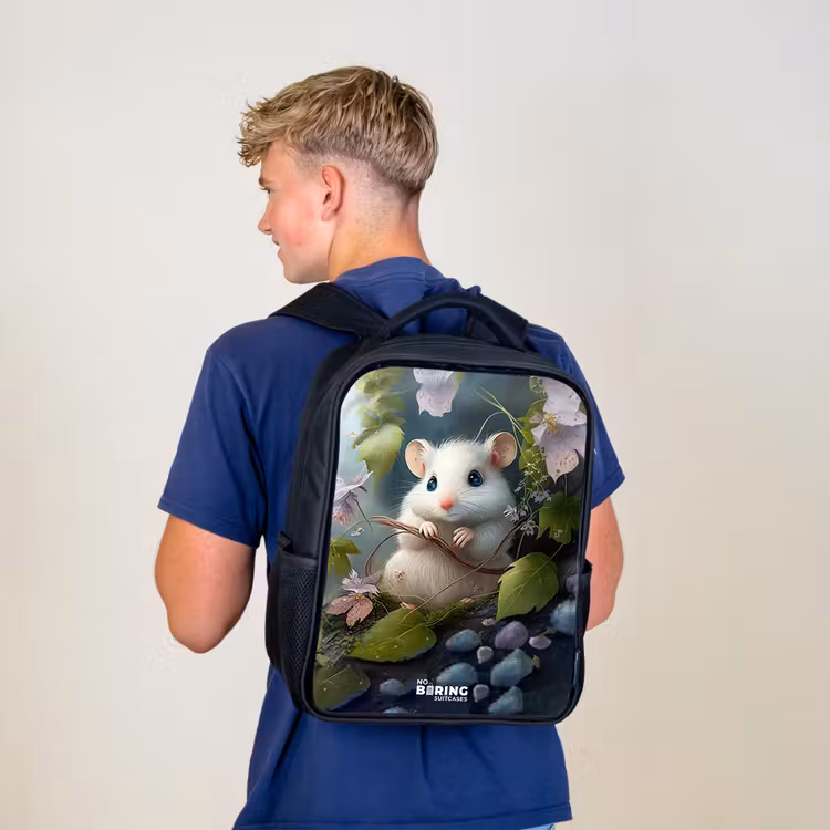 Kids backpack - Black - Mouse surrounded by leaves — 5