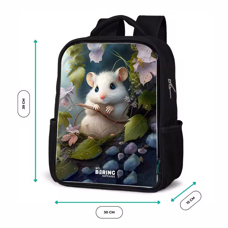 Kids backpack - Black - Mouse surrounded by leaves — 8