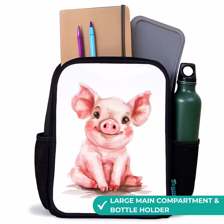 Kids backpack - Black - Pink baby pig — 10