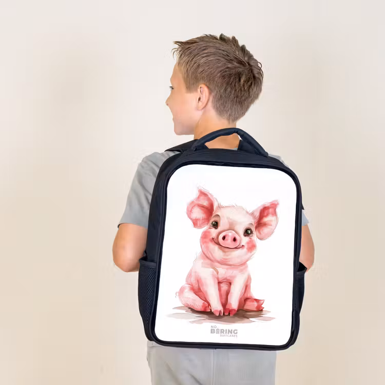 Kids backpack - Black - Pink baby pig — 2
