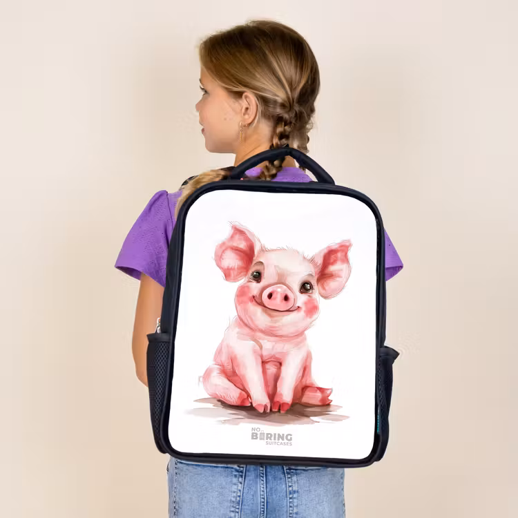 Kids backpack - Black - Pink baby pig — 4