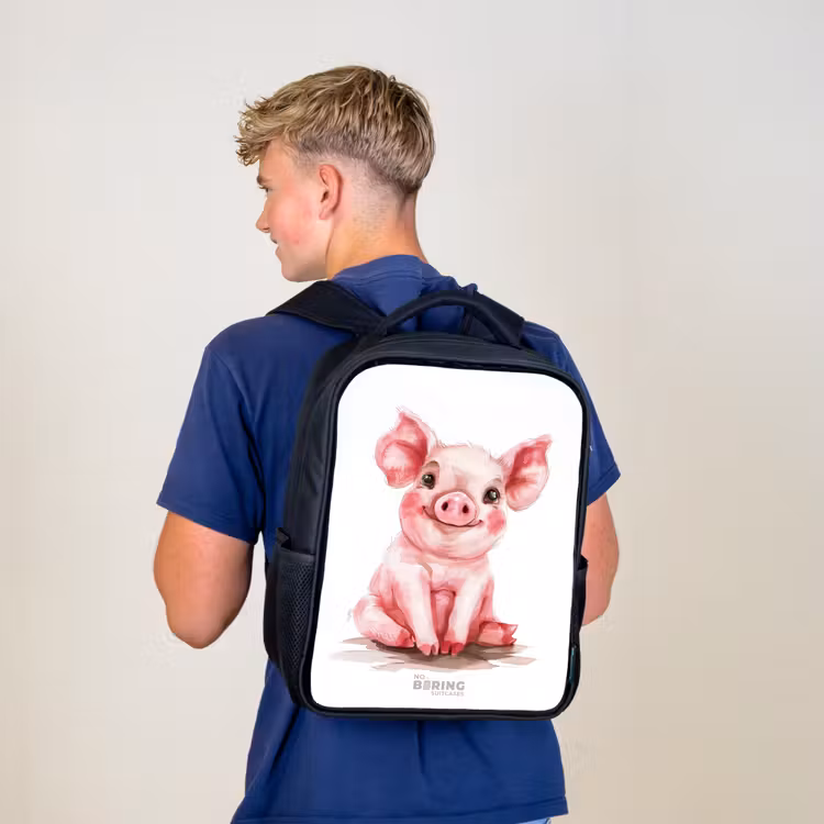 Kids backpack - Black - Pink baby pig — 5