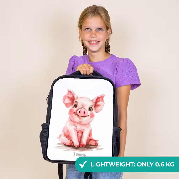 Kids backpack - Black - Pink baby pig — 9