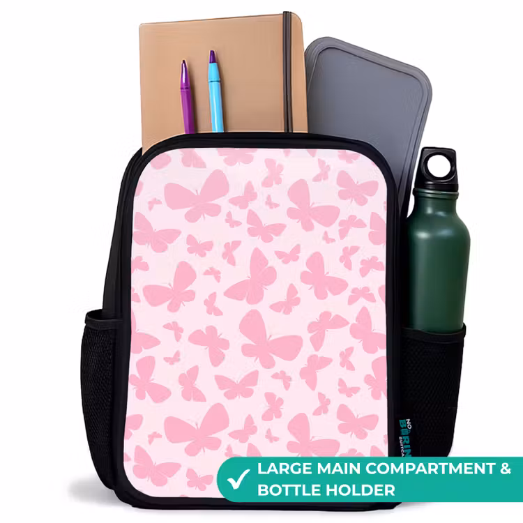 Kids backpack - Black - Pink butterflies — 10