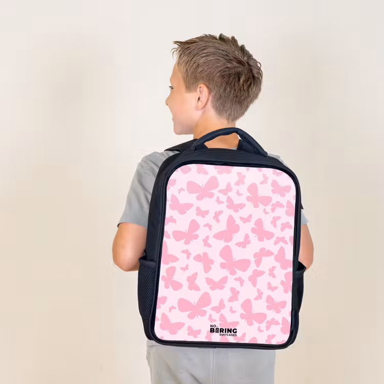 Kids backpack - Black - Pink butterflies — 2