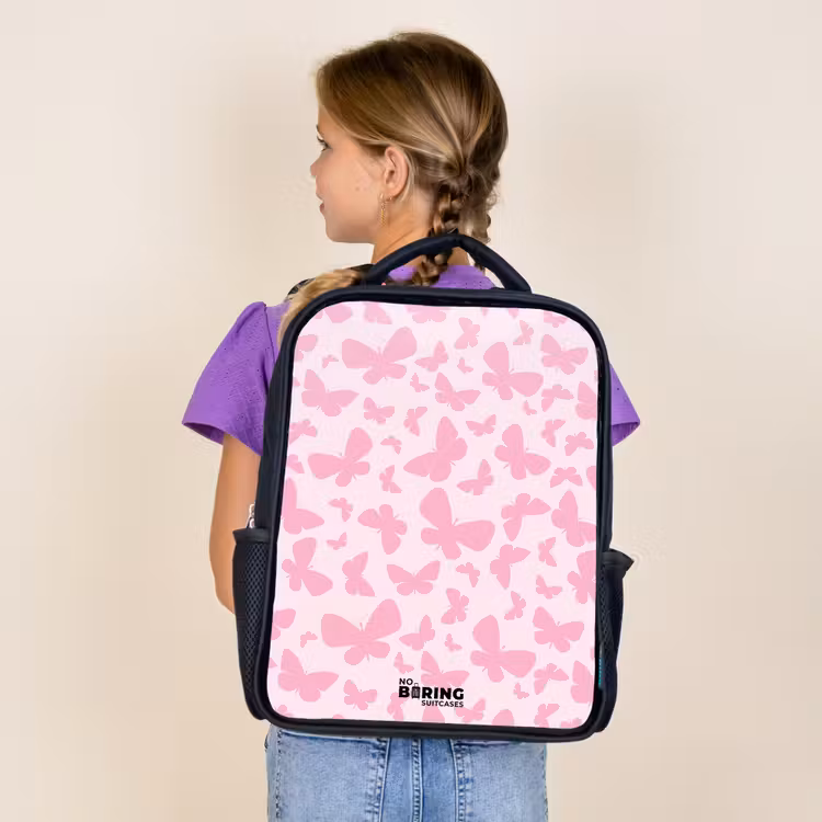 Kids backpack - Black - Pink butterflies — 4