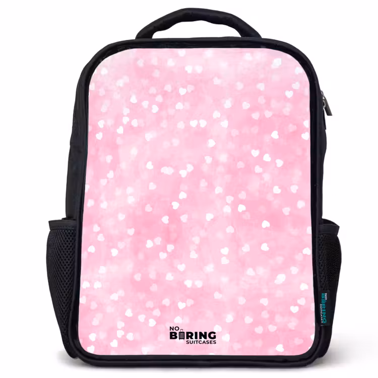 Kids backpack - Black - Pink glitter hearts — 1