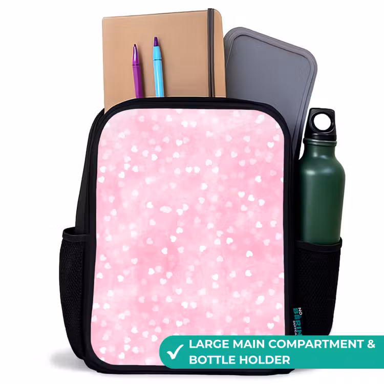 Kids backpack - Black - Pink glitter hearts — 10