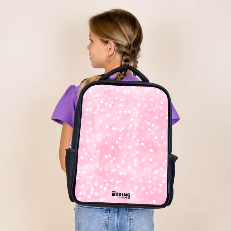 Kids backpack - Black - Pink glitter hearts — 4
