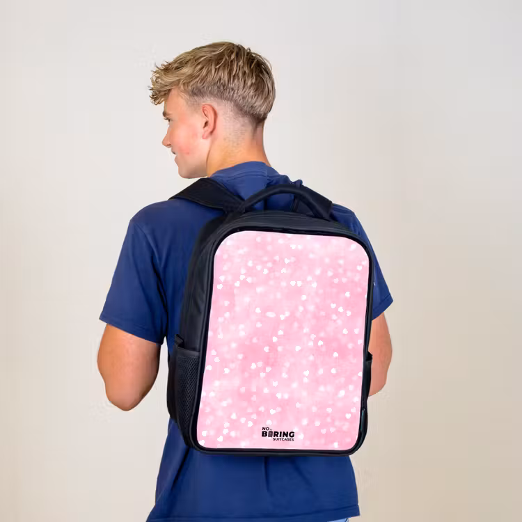 Kids backpack - Black - Pink glitter hearts — 5