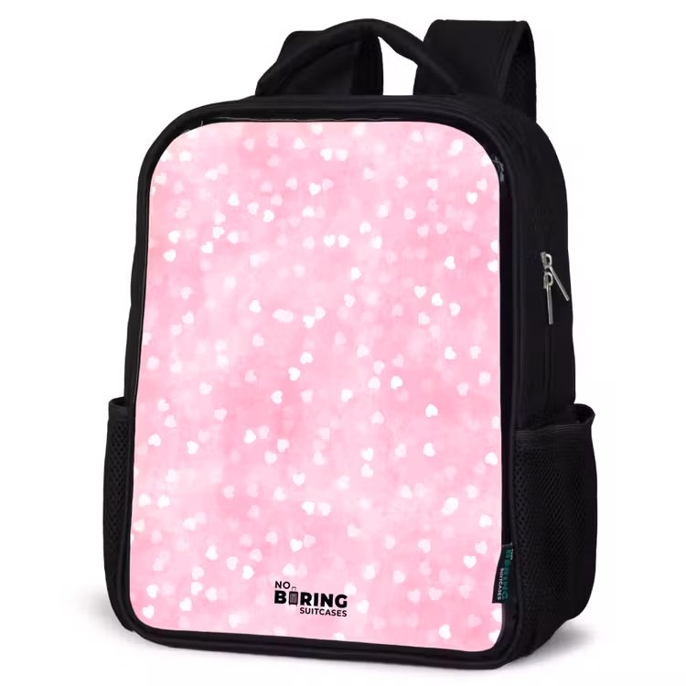 Kids backpack - Black - Pink glitter hearts — 6