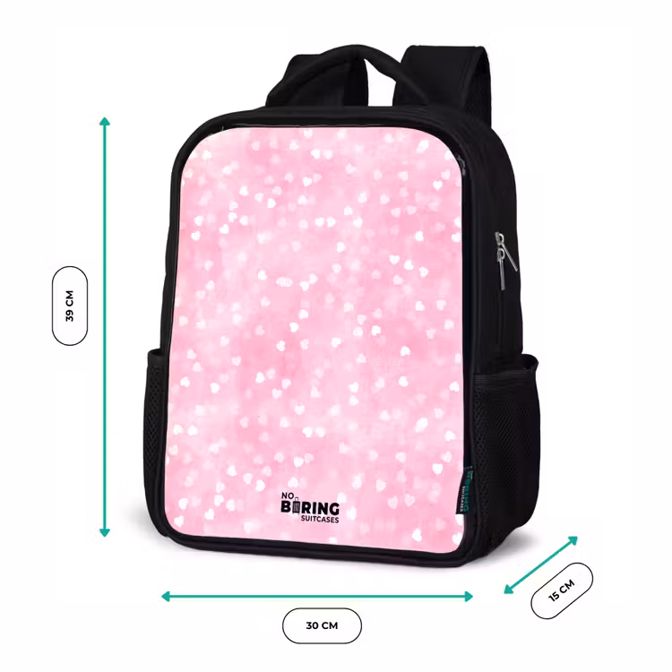 Kids backpack - Black - Pink glitter hearts — 8