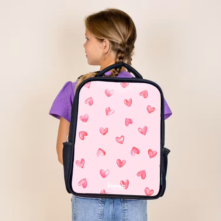 Kids backpack - Black - Pink hearts — 4