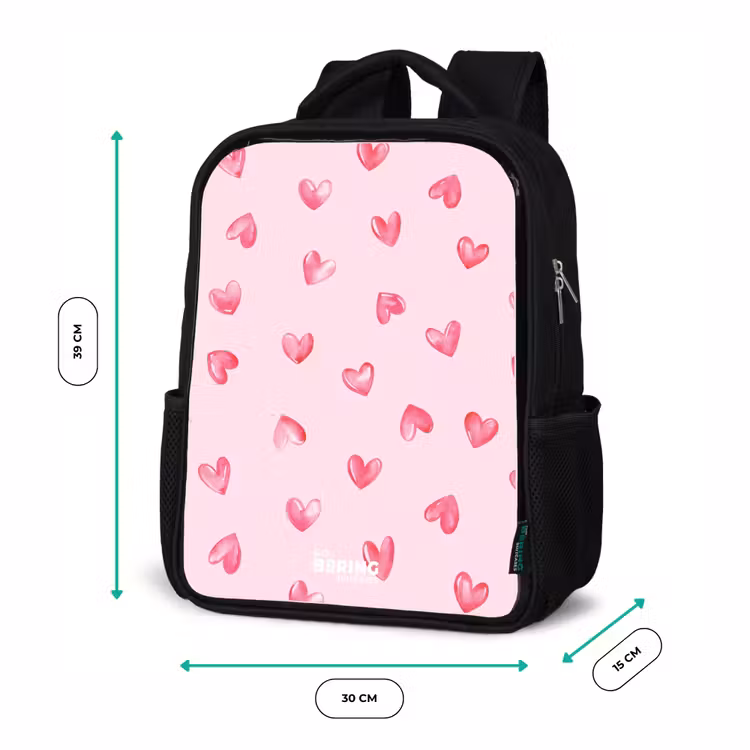 Kids backpack - Black - Pink hearts — 8
