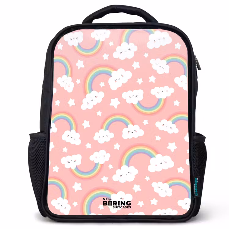 Kids backpack - Black - Pink with rainbow pattern — 1
