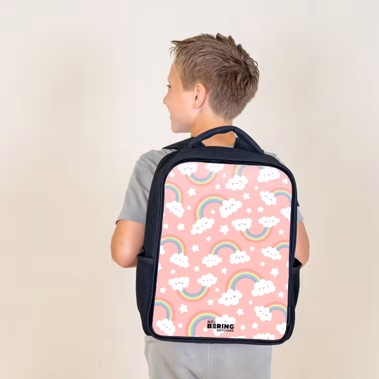 Kids backpack - Black - Pink with rainbow pattern — 2