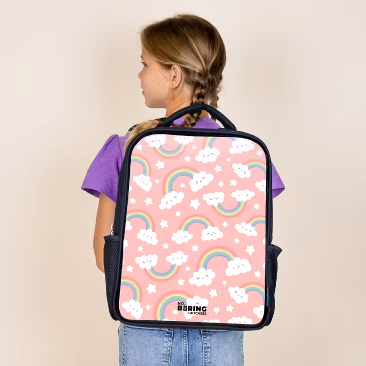 Kids backpack - Black - Pink with rainbow pattern — 4
