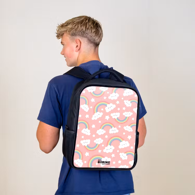 Kids backpack - Black - Pink with rainbow pattern — 5