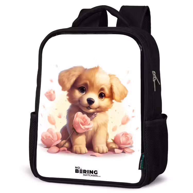 Kids backpack - Black - Puppy with pink flowers — 6