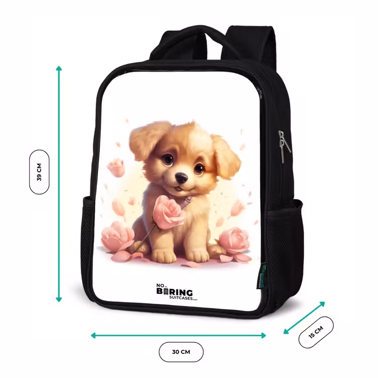 Kids backpack - Black - Puppy with pink flowers — 8