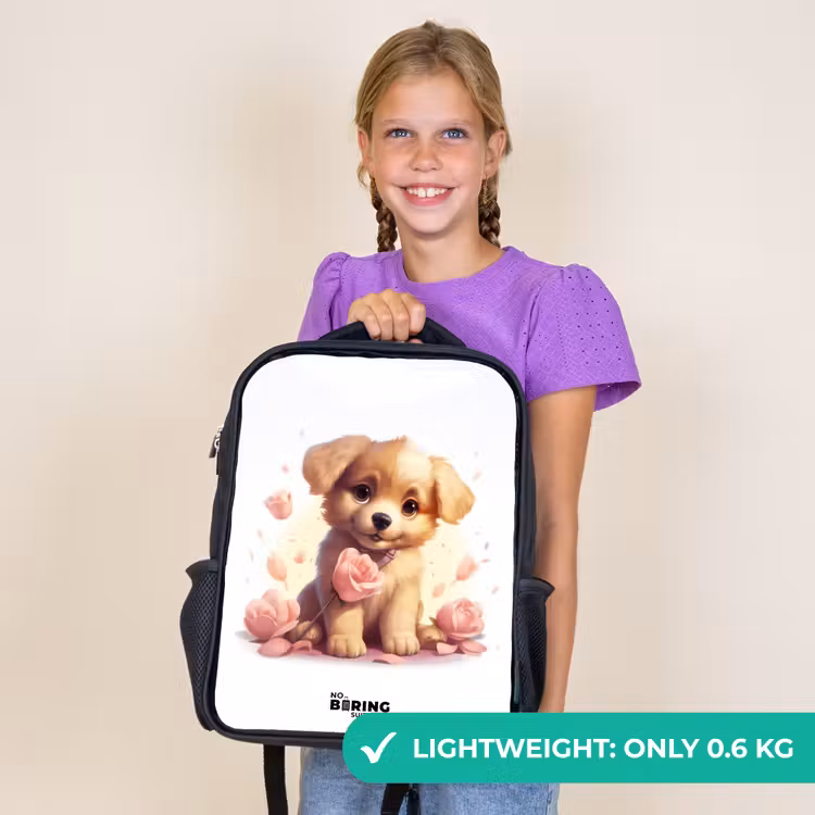 Kids backpack - Black - Puppy with pink flowers — 9