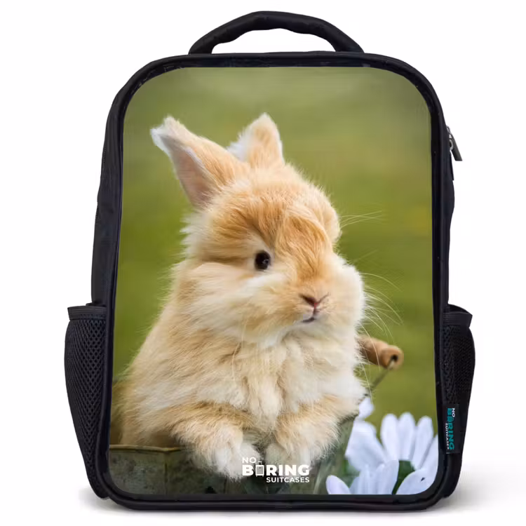 Kids backpack - Black - Rabbit in flower pot — 1