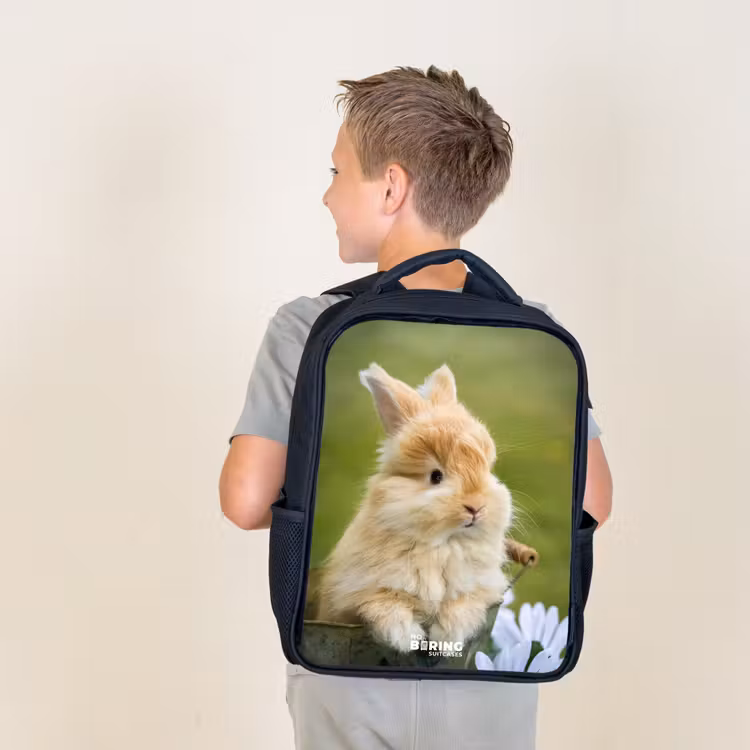 Kids backpack - Black - Rabbit in flower pot — 2