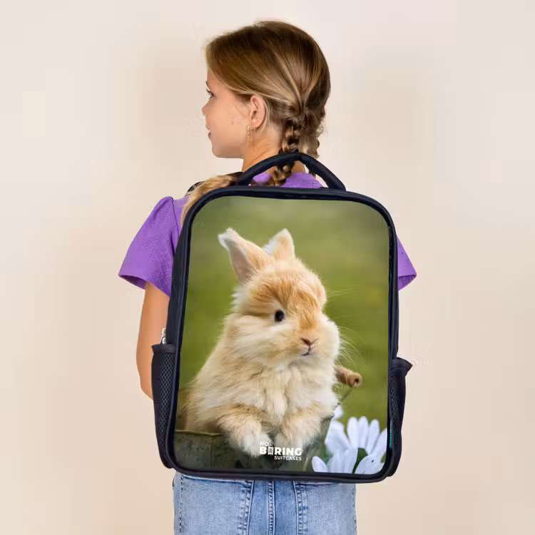Kids backpack - Black - Rabbit in flower pot — 4