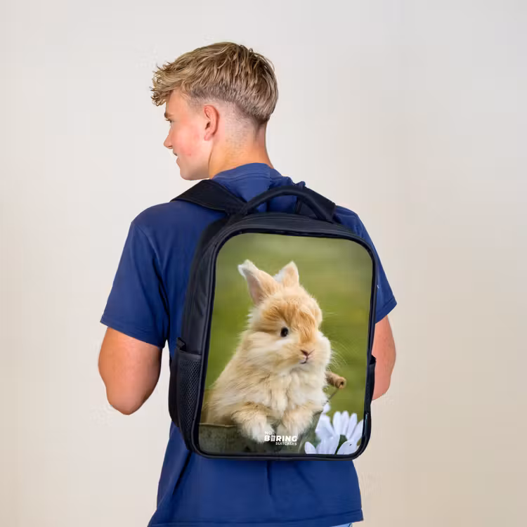 Kids backpack - Black - Rabbit in flower pot — 5