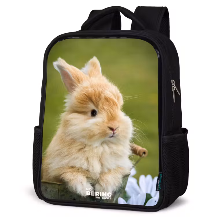 Kids backpack - Black - Rabbit in flower pot — 6