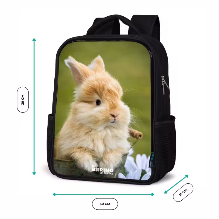 Kids backpack - Black - Rabbit in flower pot — 8