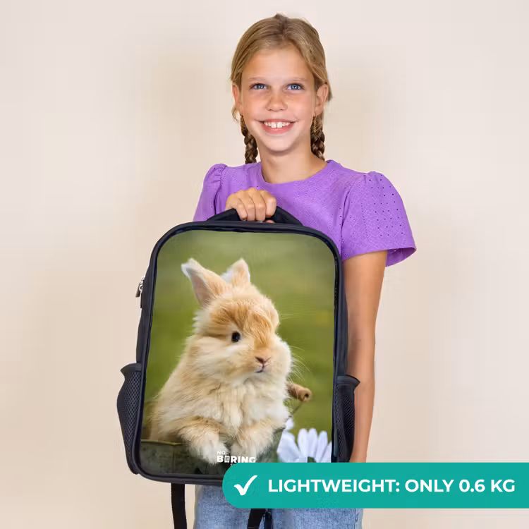 Kids backpack - Black - Rabbit in flower pot — 9