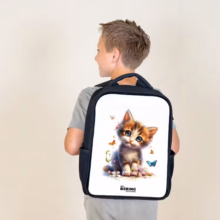 Kids backpack - Black - Vera butterfly kitten — 2