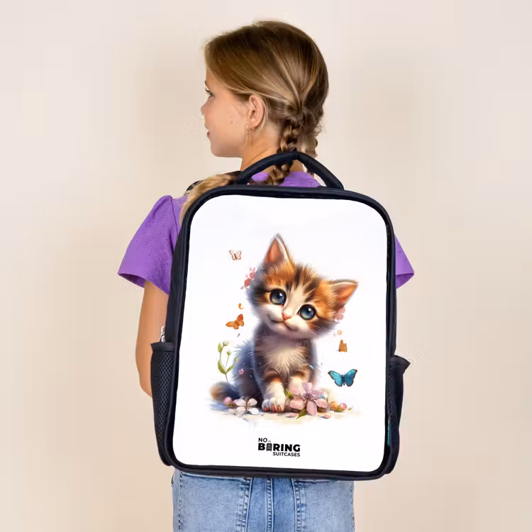 Kids backpack - Black - Vera butterfly kitten — 4