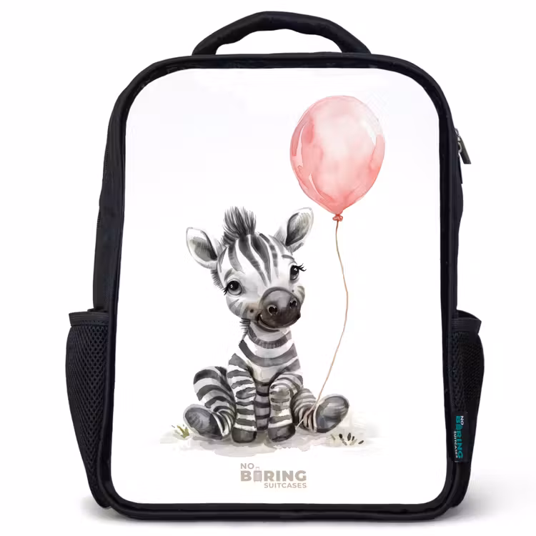 Kids backpack - Black - Zebra with pink balloon — 1