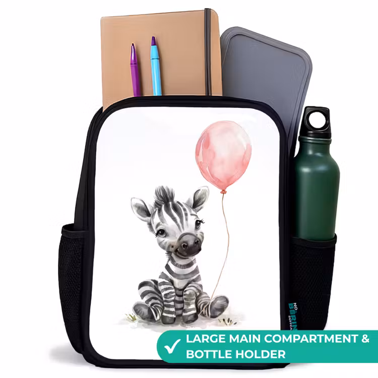 Kids backpack - Black - Zebra with pink balloon — 10